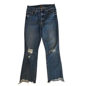 Mother The Insider Crop Step Fray Jeans Womens 29 Blue Good Dancing On Coals
